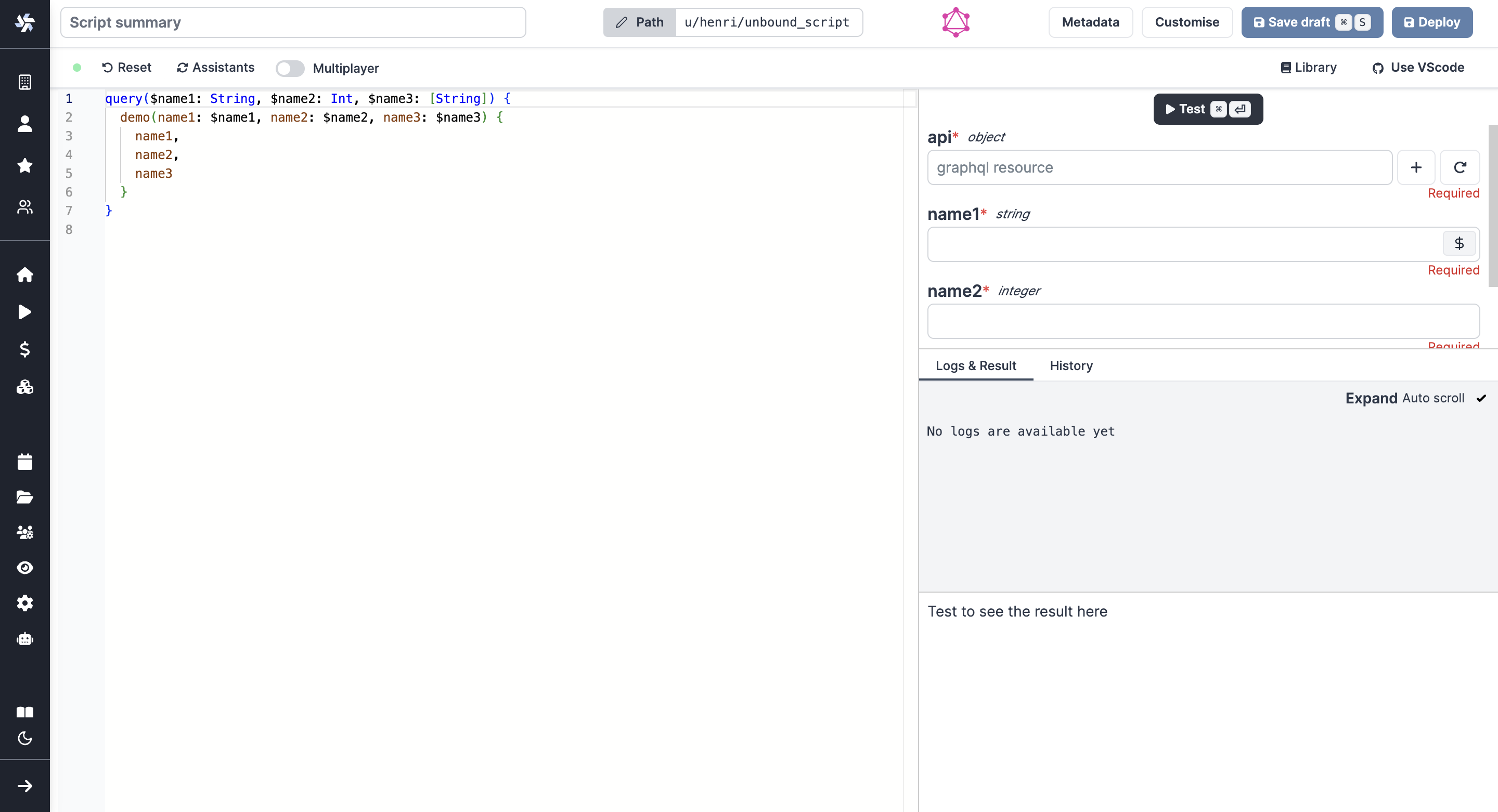 Code editor GrapQL Editor for GraphQL
